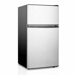 Cheapest 🌟 HAILANG Mini Fridge With Freezer,3.2 Cu.Ft Compact Refrigerator With 2 Doors For Bedroom,Office,Kitchen,Apartment,Dorm(Brushed Silver) ✔️
