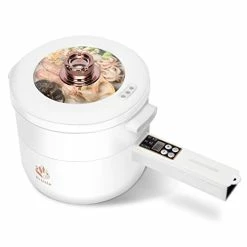 Best Sale 👍 Drizzle Electric Hot Pot Cooker Steamer 1.8L - Multifunctional Non-stick Pan - Dormitory Office Portable Ramen Cooker Steamer Boil Dry Protection - Suitable For Noodles Steak Cooker Eggs Stir-Frying Pasta Oatmeal Smart Button Whit 😀