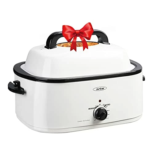 Discount ๐ฅฐ 30lb 26-Quart Roaster Oven, Electric Roaster Oven With Viewing Lid, Sunvivi Turkey Roaster With Unique Defrost/Warm Function, Large Roaster With With Removable Pan & Rack , Stainless Steel, White โ๏ธ