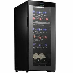 Best deal 🔥 NutriChef PKCWCDS188 Dual Zone Cooler For White And Red Wines Chiller, Freestanding Compact Countertop Mini Fridge 18 Bottle W/Digital Control, Black ⌛