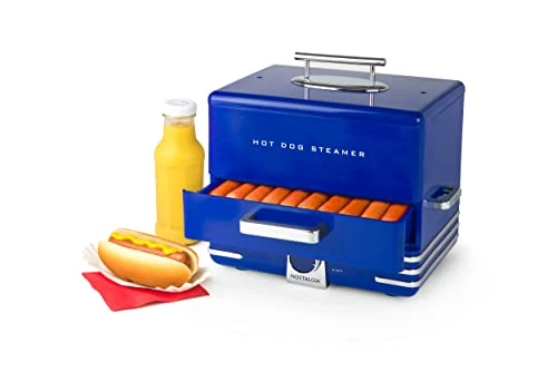 Best Pirce 🌟 Nostalgia Extra Large Diner-Style Steamer, 20 Hot 🐕 Dogs And 6 Bun Capacity, Perfect For Breakfast Sausages, Brats, Vegetables, Fish, Cob ✔️