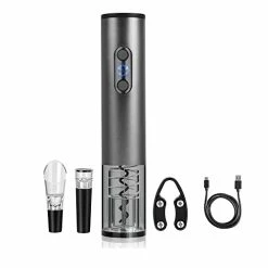Best reviews of ⭐ Hotool Electric Wine Bottle Opener Automatic Wine Opener Rechargeable Electric Corkscrew With Wine Aerator,Foil Cutter,Wine Stopper,USB C Charging Cable, Perfect Wine Gifts Set (Silver Grey) Silver Gray 👏