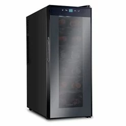 Best Pirce 👏 Ivation 12 Bottle Thermoelectric Red And White Wine Cooler/Chiller Counter Top Wine Cellar With Digital Temperature Display, Freestanding Refrigerator Smoked Glass Door Quiet Operation Fridge,Black 🤩