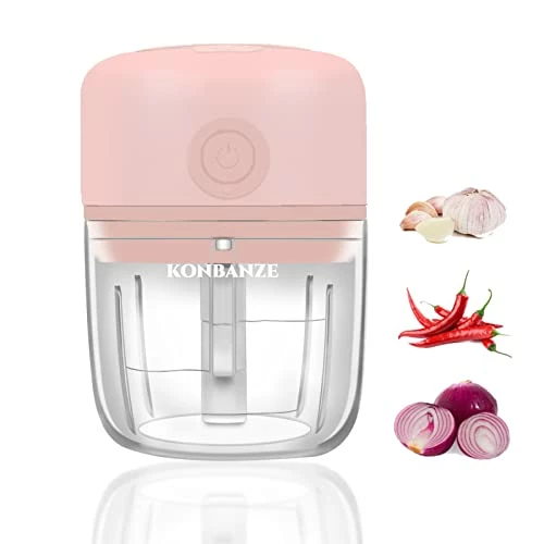 Promo ✨ KONBANZE (2 CUP, 100+250ML) Electric Portable Mini Garlic Onion Chopper Crusher Small Food Processor Masher USB Charging Vegetable Cutter Kitchen Gadgets With 2 Cups (PINK), (MHX-01) 🧨 - Image 2