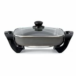Cheap ✔️ Kenmore Non-Stick Electric Skillet With Tempered Glass Lid, Black And Grey, Deep-Dish Frying Pan, 12" X 12" Cooking Surface, Vented Lid, One-Pot Cooking, Grill, Saute, Stir-Fry, Stew 💯