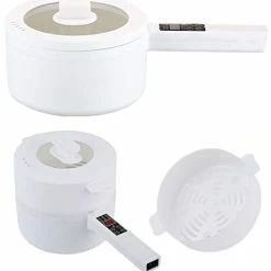 Best Pirce 🎉 Lasuki Electric Hot Pot Rapid Noodles Cooker, Non-Stick Hot Pot Electric With Strainer 1.8L Large Cooking Pan For Omelet, Soup, Fondue, Pasta, Steak, Perfect For Dorm And Camping, Steamer, White 🔔