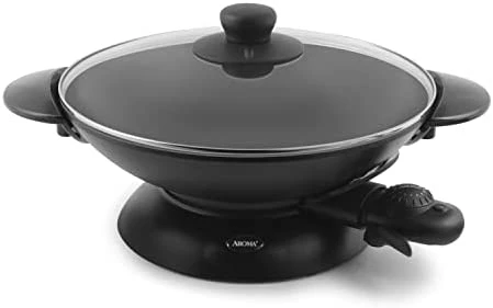 Flash Sale β¨ Aroma Housewares AEW-306 Electric Wok With Tempered Glass Lid Easy Clean Nonstick, Cooking Chopsticks, Tempura And Steaming Racks, Professional Model, Black π - Image 5