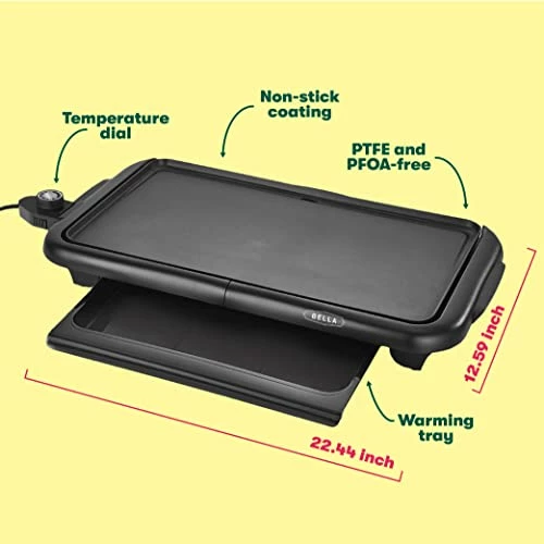 Best deal 🌟 BELLA Electric Griddle W Warming Tray, Make 8 Pancakes Or Eggs At Once, Fry Flip & Serve Warm, Healthy-Eco Non-stick 🧥 Coating, Hassle-Free Clean Up, Submersible Cooking Surface, 10" X 18", Copper/Black 💯 - Image 4