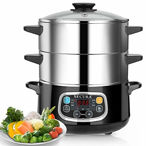 Best deal 🥰 Secura Electric Food Steamer, Vegetable Double Tiered Stackable Baskets With Timer 1200W Fast Heating Stainless Steel Digital Steamer 8.5 Quart 🎉