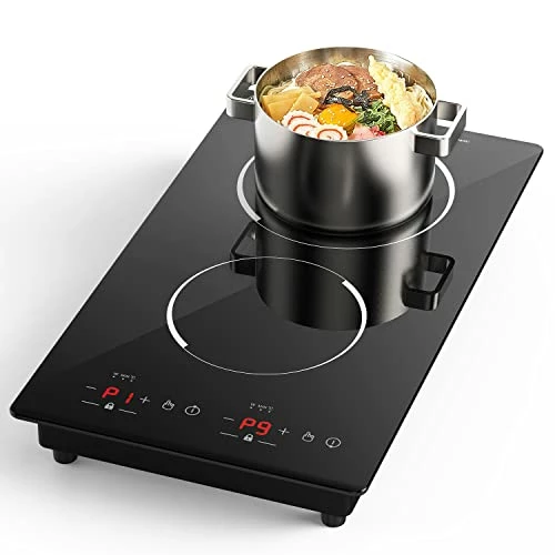 Cheapest 😍 GIHETKUT Double Induction Cooktop, Portable Induction Cooker With 2 Burner Independent Control, Ultrathin Body, 9 Temperature, 2300W-Multiple Power Levels, 2 Hour Timer, Safety Lock ❤️