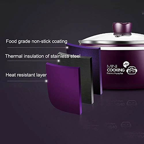 Cheap โ๏ธ SHIEM Mini Electric Wok 1 Liter, 800-watt Extended Anti-Scald Handle, Three-Hole Safety Power Cord At The Bottom Electric Frying Pan, Visualized Glass Cover, Purple ๐คฉ - Image 2
