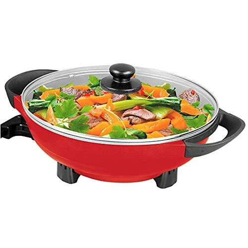 Best deal ๐ฅ Electric Wok 5QT Nonstick 13 Inch With Glass Lid Auto Thermostat Control 1400W PFOA Free Stir Fry Paella Rice ๐