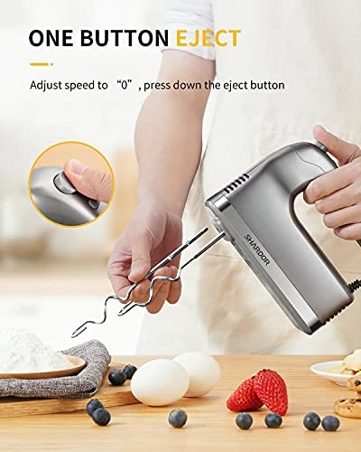 Buy โญ SHARDOR Hand Mixer, 350W Handheld Mixer With Storage Case 5-Speed Plus Turbo Hand Mixer Electric With 5 Stainless Steel Attachments(2 Beaters, 2 Dough Hooks And 1 Whisk), Silver Black Stand Mixer ๐ - Image 3
