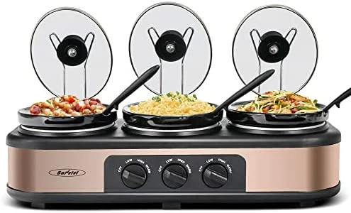 Outlet 🥰 Sunvivi Slow Cooker, Triple Slow Cooker Buffet Server 3 Pot Food Warmer, 3-Section 1.5-Quart Oval Slow Cooker Buffet Food Warmer Adjustable Temp Lid Rests Stainless Steel, Total 4.5 QT Black/silver ✔️ - Image 7