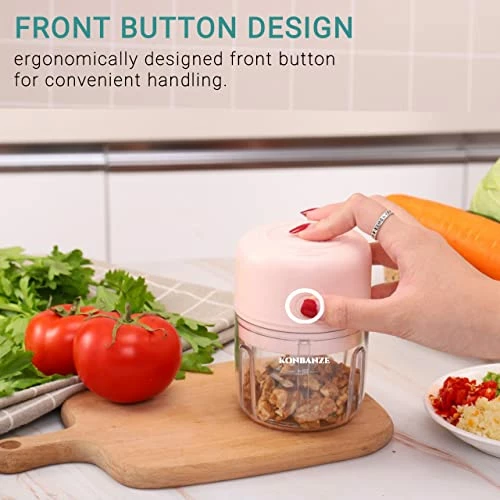 Promo ✨ KONBANZE (2 CUP, 100+250ML) Electric Portable Mini Garlic Onion Chopper Crusher Small Food Processor Masher USB Charging Vegetable Cutter Kitchen Gadgets With 2 Cups (PINK), (MHX-01) 🧨 - Image 3