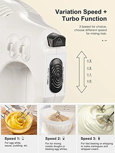 New 🤩 Cozeemax 2 In 1 Hand Mixers Kitchen Electric Stand Mixer With Bowl 3 Quart, Electric Mixer Handheld For Everyday Use, Dough Hooks & Mixer Beaters For Frosting, Meringues & Mor 🎉 - Image 2