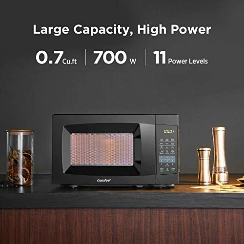 Best Pirce 🤩 COMFEE' EM720CPL-PMB Countertop Microwave Oven With Sound On/Off, ECO Mode And Easy One-Touch Buttons, 0.7cu.ft, 700W, Black Black Microwave 😍 - Image 2