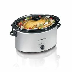 Deals 🔥 Hamilton Beach 7-Quart Portable Slow Cooker Serves 8+, Dishwasher Safe Crock, Lid Latch Strap For Travel, Brushed Silver ✔️
