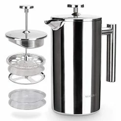 Cheapest 😉 Secura French Press Coffee Maker, 304 Grade Stainless Steel Insulated Coffee Press With 2 Extra Screens, 34oz (1 Litre), Silv 👏