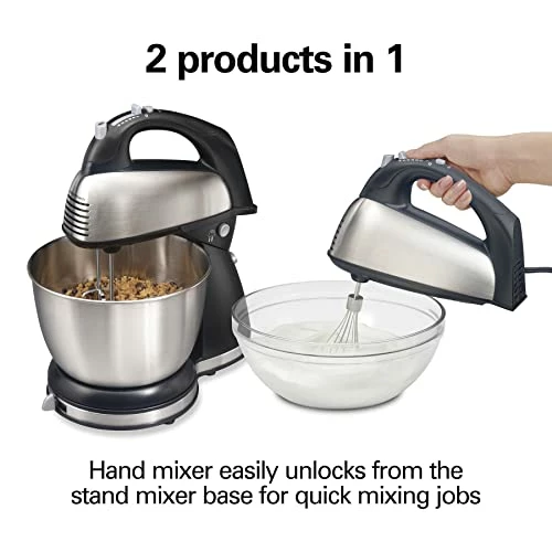 Hot Sale ๐ Hamilton Beach Classic Stand And Hand Mixer, 4 Quarts, 6 Speeds With QuickBurst, Bowl Rest, 290 Watts Peak Power, Black And Stainless ๐ - Image 2