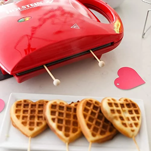 Discount ❤️ Holstein Housewares - Non-Stick Heart Waffle Maker, Red - Makes 4 Heart-Shaped Waffles In M 🔥 - Image 4