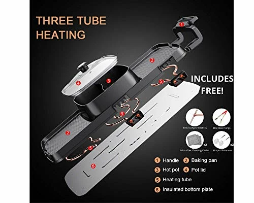 Discount π₯ Soup N Grill V2 Hotpot Grill Combo, Indoor Korean BBQ, Shabu Shabu Electric Hot Pot With Divider, Portable With Free Strainer Scoops, Extra Long Chopsticks, Tongs, Cloths, Smokeless π€© - Image 3