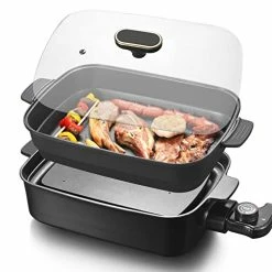 Promo 👍 Electric Skillet With Lid AEWHALE 15" X 9", Nonstick Grill Dishwasher Safe Skillet With Removable Plate, Electric Frying Pan For Cooking 1400W Party Griddle For Meats Seafood Steak Pancake (Black) 🛒