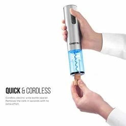 Coupon ⌛ Chefman Electric Wine Opener W/ Foil Cutter, One-Touch, Open 30 Bottles On Single Charge, Automatic Corkscrew & Foil Remover, Rechargeable Battery, 110 Watts, 120 Volts Black 🔥