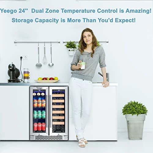 Cheapest 😍 Yeego 24 Inch Wine And Beverage Refrigerator, Hold 60 Cans And 20 Bottles Dual Zone Wine Beer Fridge Cooler With Stainless Steel French Door Digital Temperature Control And Key Lock Quiet Operation 🛒 - Image 5