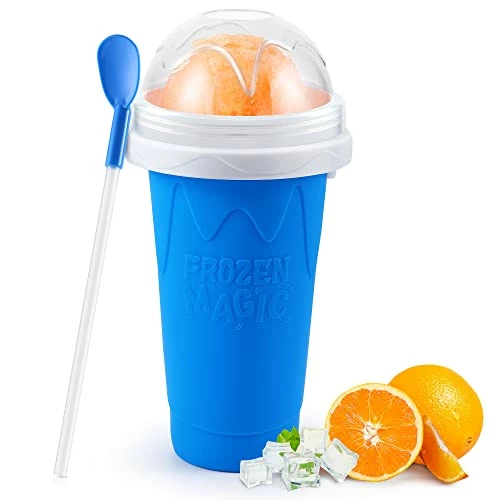 Promo 😉 RELPOM® Slushie Maker Cup, TIK TOK Magic Quick Frozen Smoothies Cup, Cooling Cup, Double Layer Squeeze Slushy Maker Cup, 🎄 Christmas Gifts For Kids (Blue) ⭐