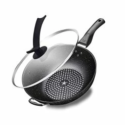 Wholesale 💯 LIUMANG Stainless Steel Frying Pan Korean Maifan Stone Wok No Oily Smoke Non-stick Pan Flat Bottom Wok Gift Pot For Home Kitchen (Color : Black, Size : 30cm) 🌟