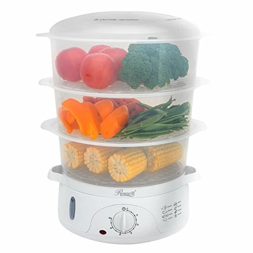 Promo 🎉 Rosewill BPA-free, 9.5-Quart (9L), 3-Tier Stackable Baskets Electric Steamer With Timer Food, 2.20"x9.25"x15.63" ❤️