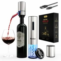 Promo 👏 Forias Electric Wine Opener Set,Wine Gift Set With Automatic Wine Bottle Opener, Electric Wine Aerator And Pourer, Vacuum Stopper And Foil Cutter, Electric Wine Opener For Dating Party And Wine Love 🥰