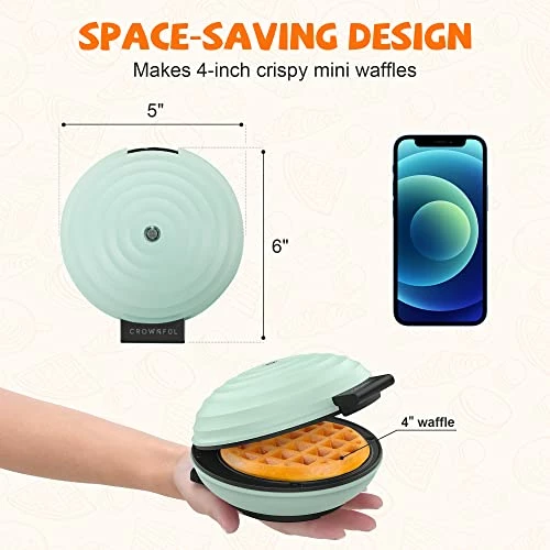 Deals โ CROWNFUL Mini Waffle Maker Machine, 4 Inch Chaffle Maker With Compact Design, Easy To Clean, Non-Stick Surface, Recipe Guide Included, Perfect For Breakfast, Dessert, Sandwich, Or Other Snacks, Aqua Red ๐ฅฐ - Image 3