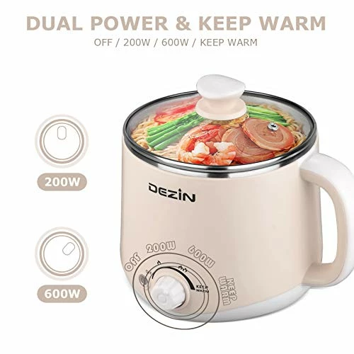 Flash Sale ๐ Dezin Electric Hot Pot, Rapid Noodles Cooker, Stainless Steel Mini Pot Perfect For Ramen, Egg, Pasta, Dumplings, Soup, Porridge, Oatmeal With Power Adjustment And Keep Warm Feature, 1.6L, Beige ๐