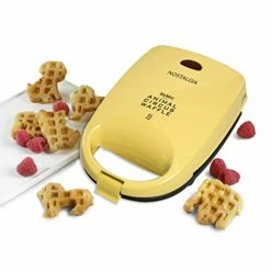 Cheapest 🥰 Nostalgia MyMini Personal Electric Animal Circus Waffle Maker, Waffle Iron Makes Cat, 🦮 Dog, Elephant, Lion, Yellow ❤️