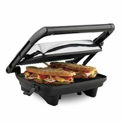 Best deal 🤩 Hamilton Beach Electric Panini Press Grill With Locking Lid, Opens 180 Degrees For Any Sandwich Thickness (25460A) Nonstick 8" X 10" Grids Chrome Finish, Mediu 👏