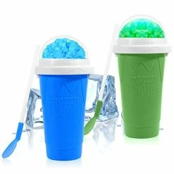 Outlet ❤️ Ragnify Slushy Cup 2 Pack Slushie Maker Ice Cup Silica Cup Pinch Cup ☀️ Summer Cooler Smoothies Cup Double Layer Squeeze Cup Slush Maker Cup Home DIY Smoothie Cup For Children And Adult (Blue & Green) 👏