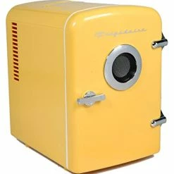 Flash Sale 💯 Frigidaire EFMIS151 Mini Portable Compact Personal Home Office Fridge Cooler BUILT IN SPEAKER, 4L Capacity, Chills Six 12 Oz Cans, 100% Freon-Free & Eco Friendly, Includes Bonus Car Charger Yellow 👏