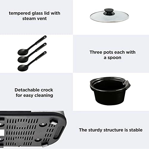 Outlet 🥰 Sunvivi Slow Cooker, Triple Slow Cooker Buffet Server 3 Pot Food Warmer, 3-Section 1.5-Quart Oval Slow Cooker Buffet Food Warmer Adjustable Temp Lid Rests Stainless Steel, Total 4.5 QT Black/silver ✔️ - Image 4