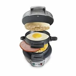 Top 10 👏 Hamilton Beach Breakfast Sandwich Maker With Egg Cooker Ring, Customize Ingredients, Perfect For English Muffins, Croissants, Mini Waffles, Single, Silver 🎉