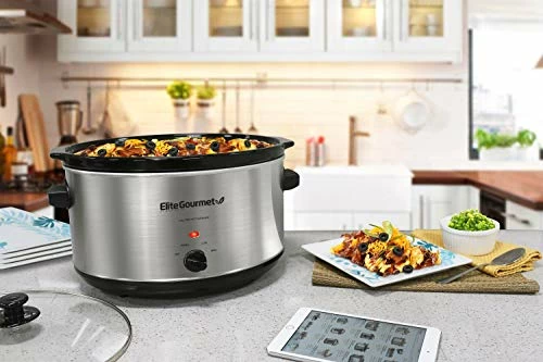Buy 💯 Elite Gourmet MST-900V Electric Ceramic XL Jumbo Slow Cooker, Adjustable Temp, Entrees, Sauces, Stews & Dips, Dishwasher Safe Glass Lid & Crock (8.5 Quart, Stainless Steel) ✨ - Image 6