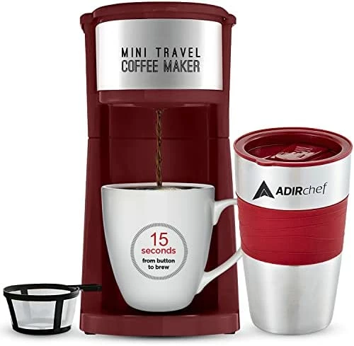 Cheap ๐งจ AdirChef Mini Travel Single Serve Coffee Maker & 15 Oz. Travel Mug Coffee Tumbler & Reusable Filter For Home, Office, Camping, Portable Small And Compact For Fathers Day (Black) ๐ฅฐ - Image 7