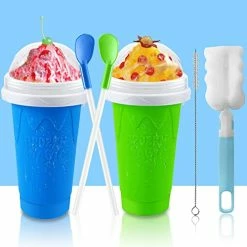 Discount 🥰 QwayHome 2PC Slushie Maker Cup,DIY Frozen Magic Slushy Cup,Double Layers Silica Smoothie Pinch Ice Cup,Quick Cooling Cup Homemade Milk Shake Ice Cream Maker (Blue+Green) 🔔