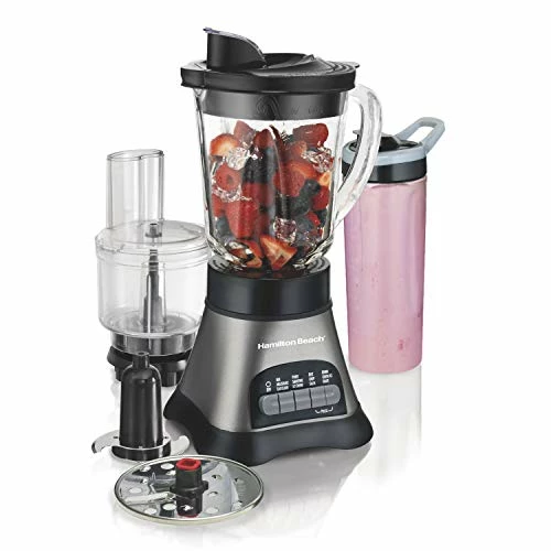 Buy 🛒 Hamilton Beach Blender And Food Processor Combo, Portable Blend-In Travel Cup, Shakes And Smoothies, 40oz Jar & 3-Cup Vegetable Chopper, Grey & Black (58163) 🌟