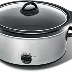 Outlet ✔️ Qvin 7 Quarts Oval Slow Cooker, 3 Heating Setting, Dishwasher-safe Stoneware Pot And Glass Lid, Stainless Steel And Black 👏