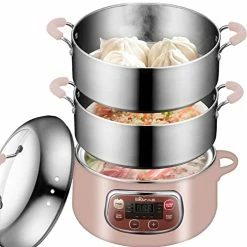 Buy ✨ BAR Bear Electric Multifunctional Food Steamer,One Touch Digital Steamer With Timer, Vegetable Steamer 2 Tiered Stackable Stainless Steel Baskets, Auto Shut-off & Anti-dry Protection, 1200W Fast Heating, 8.5Quart,Pink ❤️