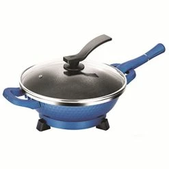 Best Sale 👏 SHIEM Multifunctional Electric Wok Visualized Tempered Glass, Detachable Handle Can Be Rotated And Detachable, 1500w, 6l, Blue, 5 Levels Of Temperature Control ✨