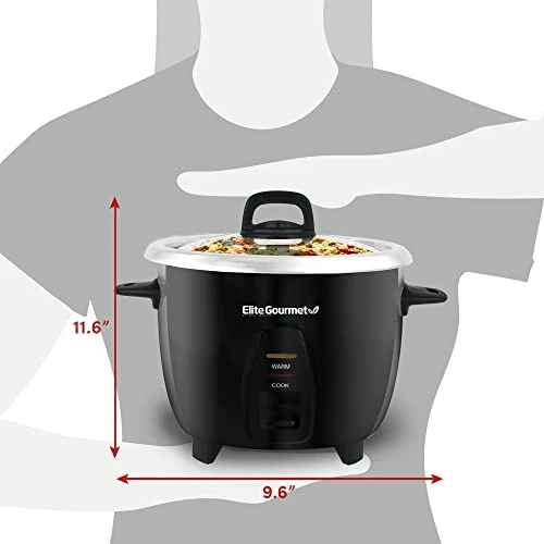 Brand new ๐ Elite Gourmet ERC-2010B Electric Rice Cooker With Stainless Steel Inner Pot Makes Soups, Stews, Porridge's, Grains And Cereals, 10 Cups Cooked (5 Cups Uncooked), Black ๐งจ - Image 4