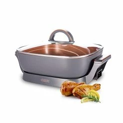 Flash Sale 🎁 Crux Extra Deep Nonstick Scratch Resistant Electric Skillet With Removeable Temperature Probe, 12" X 12", Silver (14620) 🎁